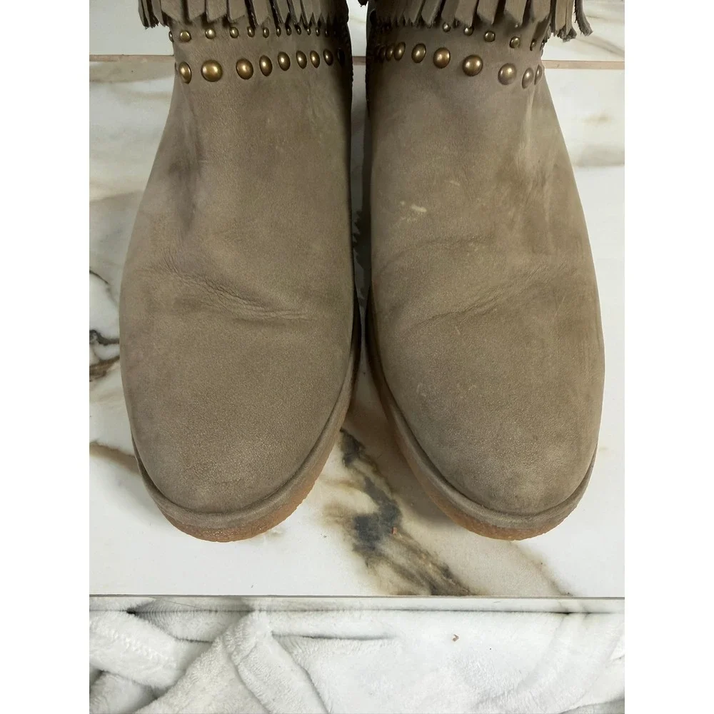UGG Ariane Fringe Ankle Boots Womens 9.5 Sahara Taupe Suede Studded 1018638